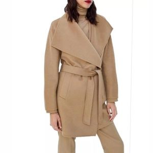 ZARA WOOL CAMEL WRAP COAT SZ L